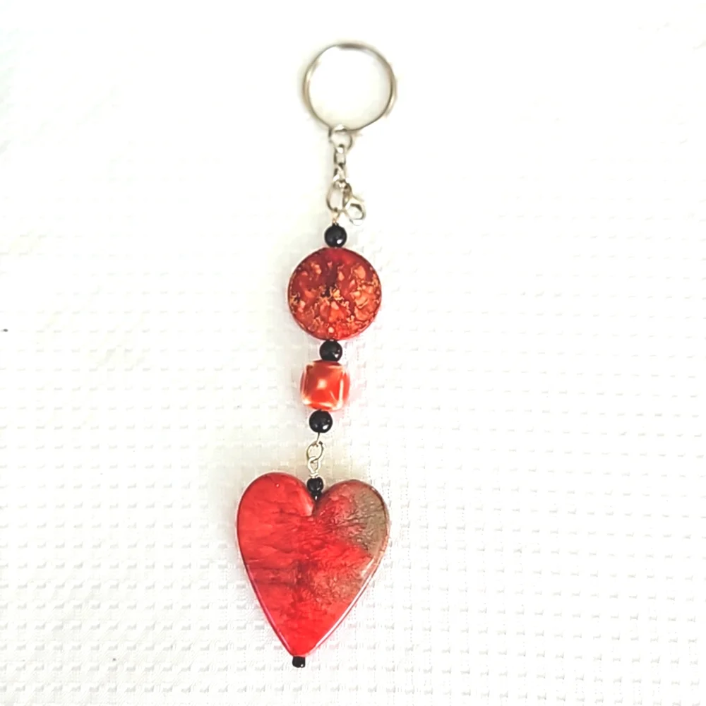 Heartfelt Red and Green Heart Charm Keychain, Keyring, Handmade